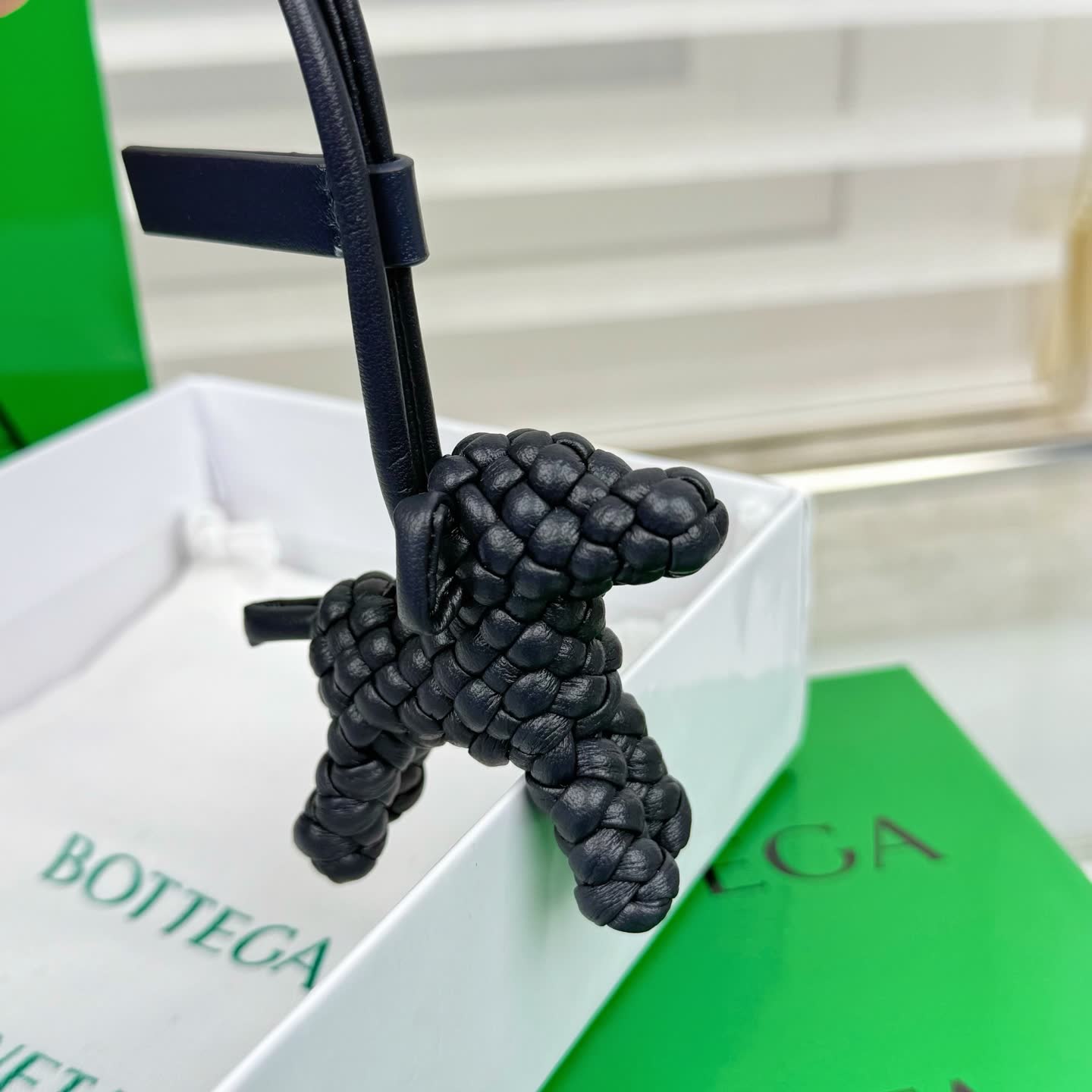 Bottega Veneta Black Intrecciato Leather Dog Charm